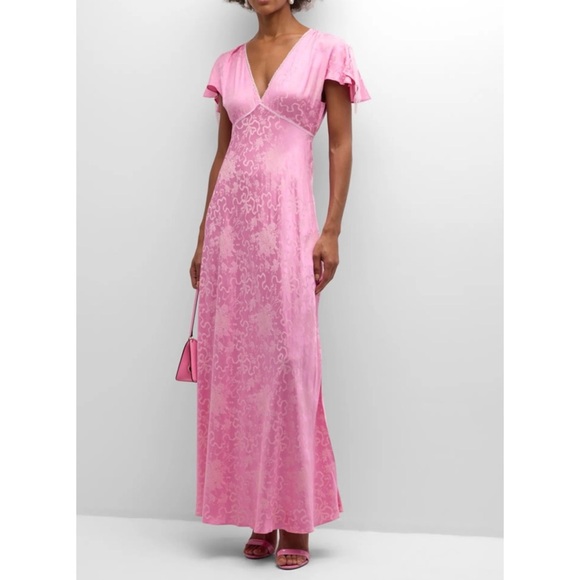 LOVESHACKFANCY Jacquard Printed Elegant Pink Maxi Dress NEW - Picture 1 of 11